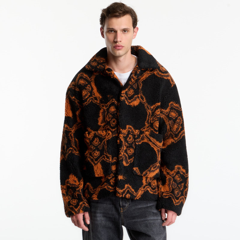 Daily Paper Burned Shield Fur Jacket Black