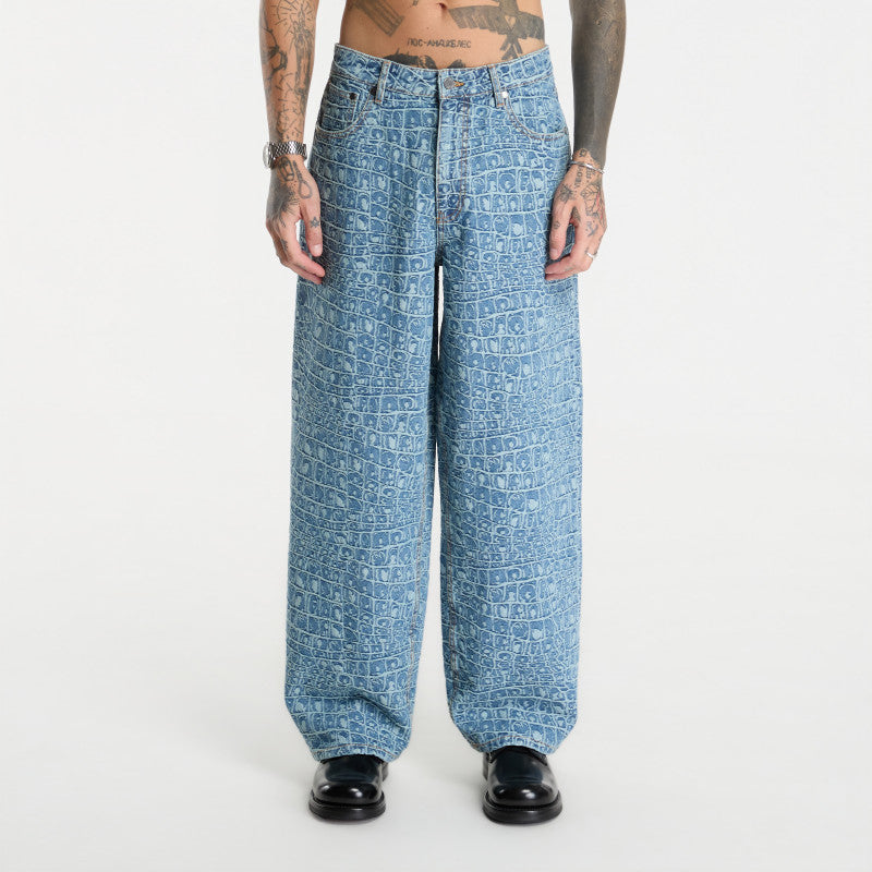 Jeansy Daily Paper Croc Jacquard Oversized Jeans Blue
