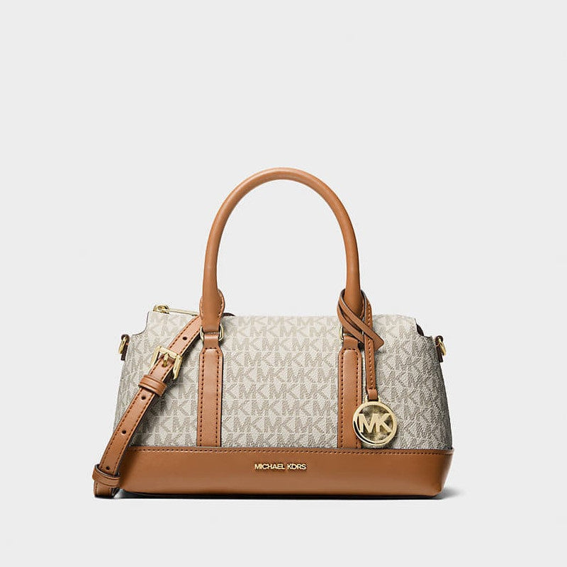 Michael Kors Andie Small Signature Logo Satchel Vanilla/ Acorn