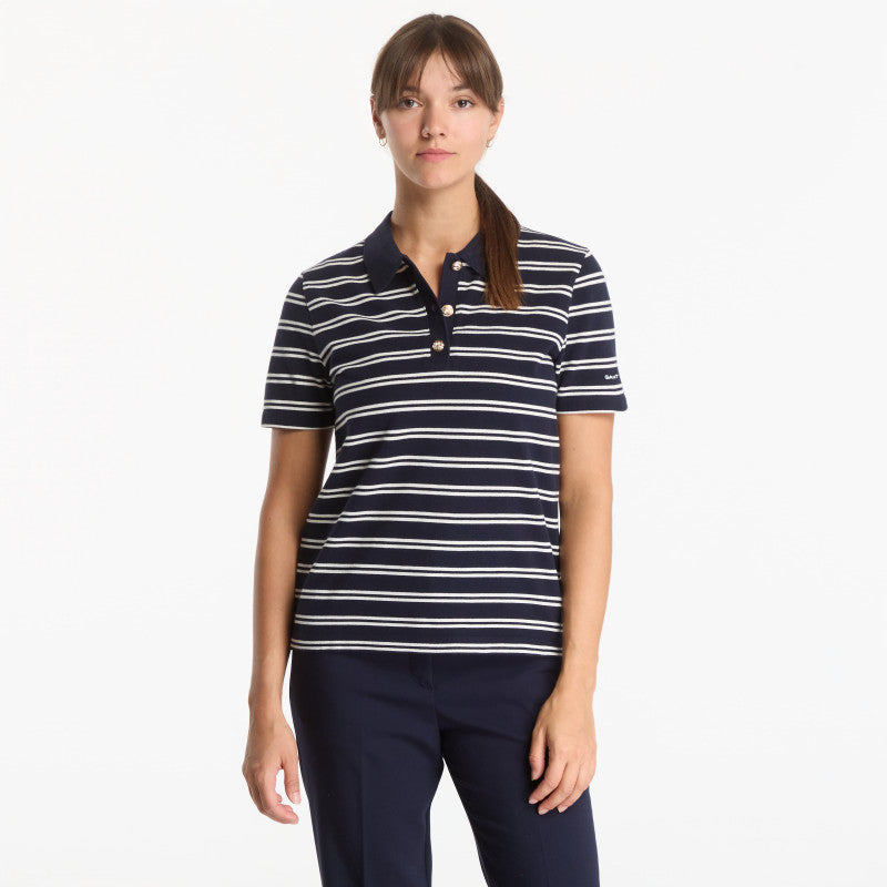 Gant Reg Twin Striped Ls Pique Polo Evening Blue