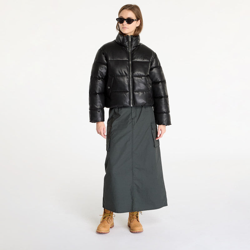 Karl Kani Serif Crop PU Puffer Jacket Black