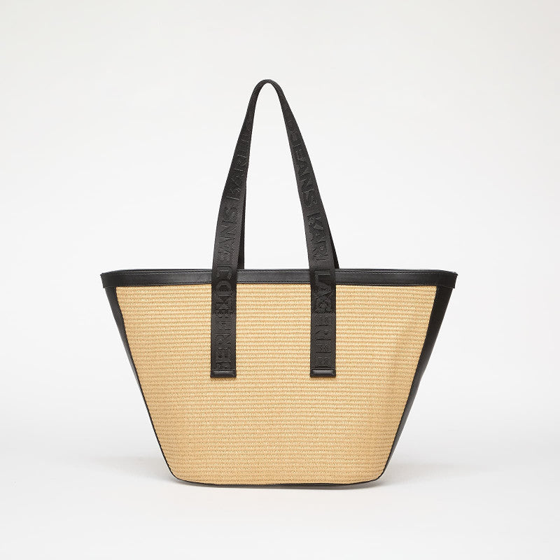Karl Lagerfeld Jeans Box Logo Raffia Shopper Bag Natural
