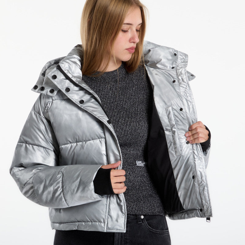 Karl Lagerfeld Jeans Cropped Shiny Puffer Washed Blue