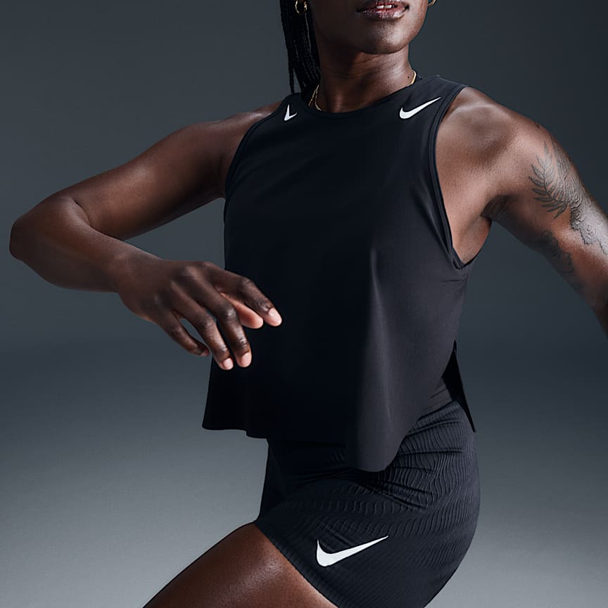 Nike AeroSwift Women's Dri-FIT ADV Cropped Running Tank Top Black/ White