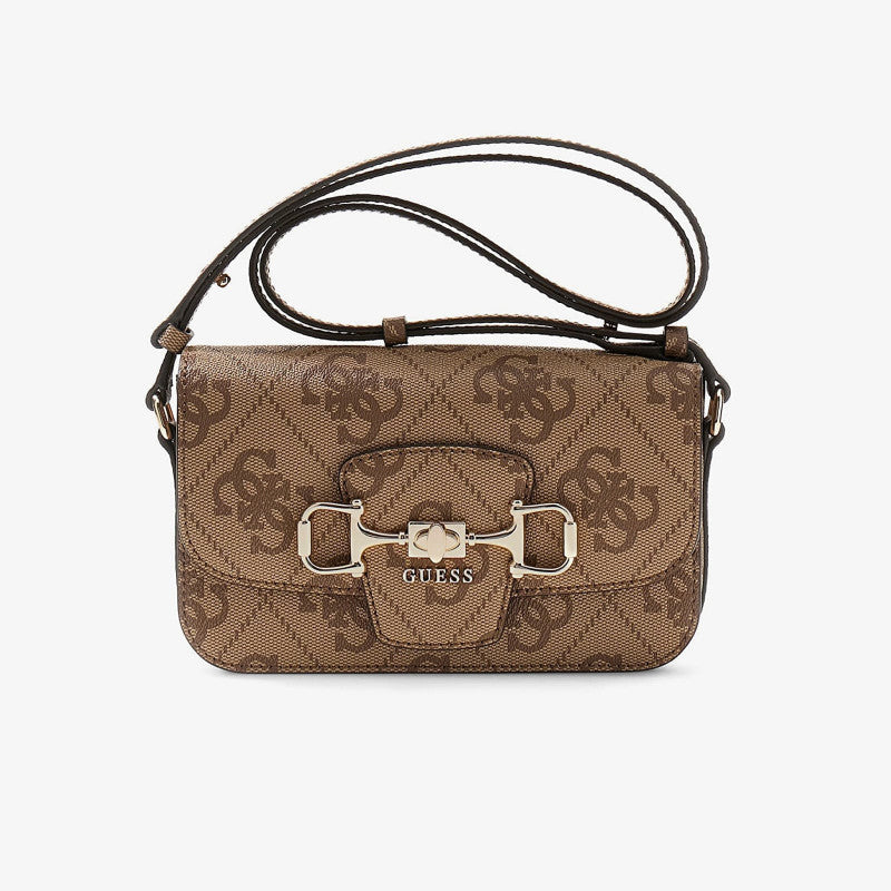 GUESS Janie Logo Convertible Cross Body Flap Latte Logo