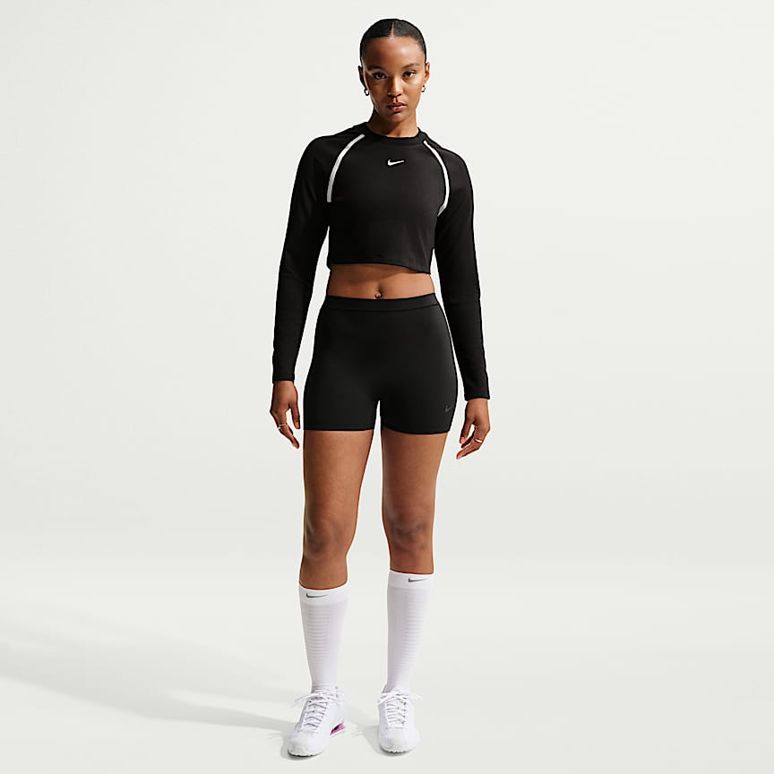 Nike Sportswear Women's Tight Long-Sleeve Cropped Top Black/ Black/ Chalk/ Chalk