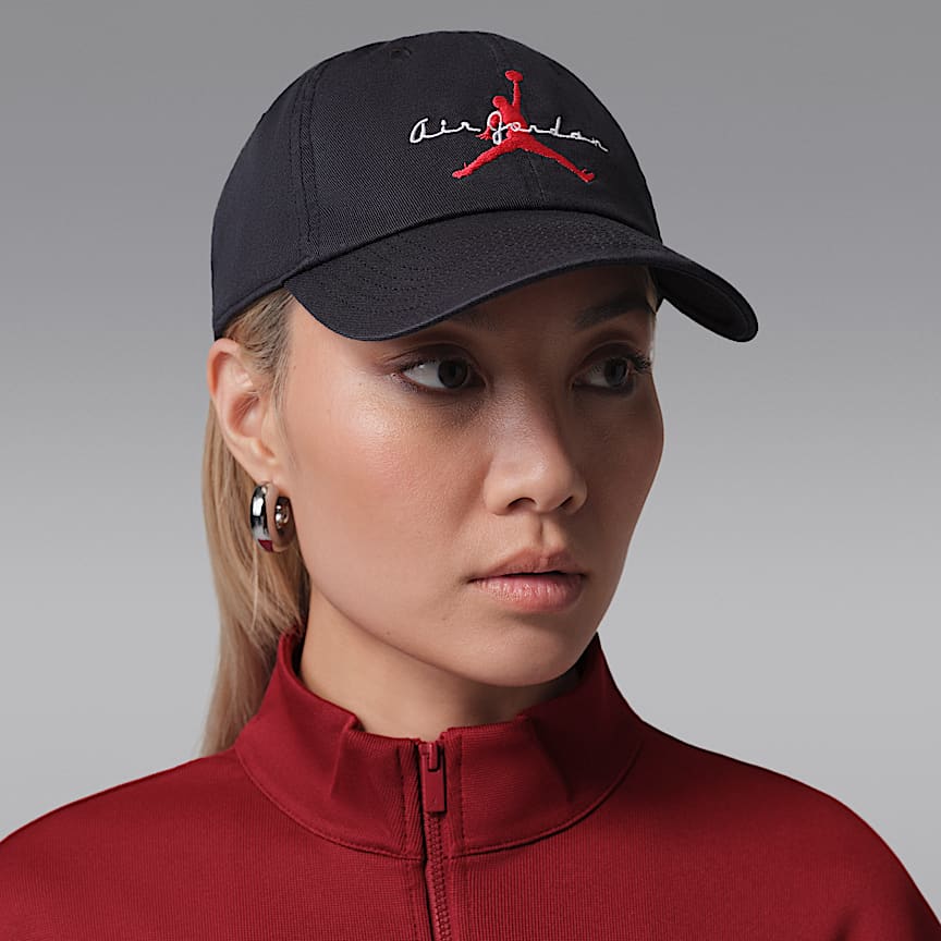 Jordan Club Cap Unstructured Adjustable Hat Black/ White/ University Red