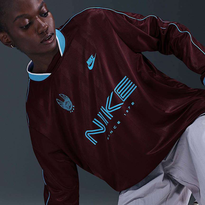 Nike Sportswear Women's Long-Sleeve Jersey Top Burgundy Crush/ Baltic Blue
