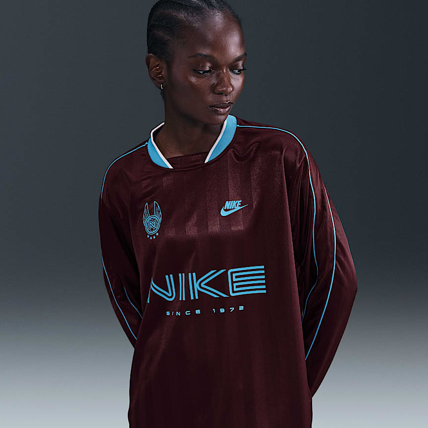 Nike Sportswear Women's Long-Sleeve Jersey Top Burgundy Crush/ Baltic Blue