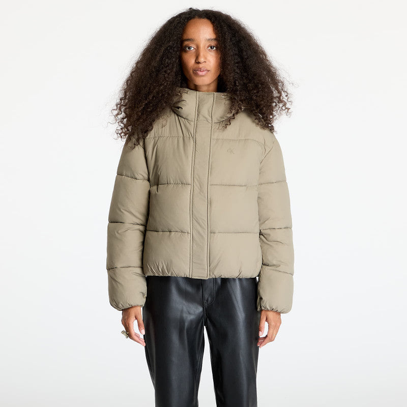 Calvin Klein Jeans Logo Short Hooded Puffer Jacket Gray