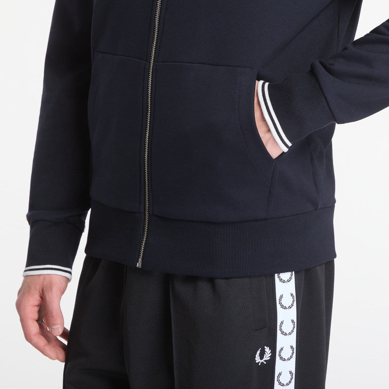 Fred Perry Hooded Zip Through Sweatshirt Black