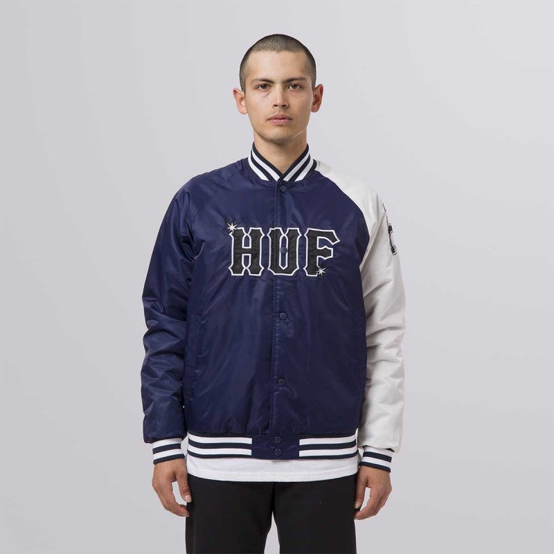 HUF Satin Baseball Jacket Navy