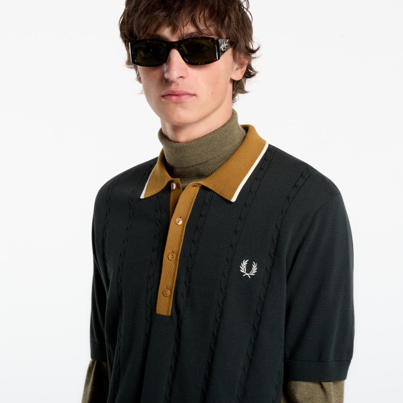 FRED PERRY Cable Knit Shirt Night Green