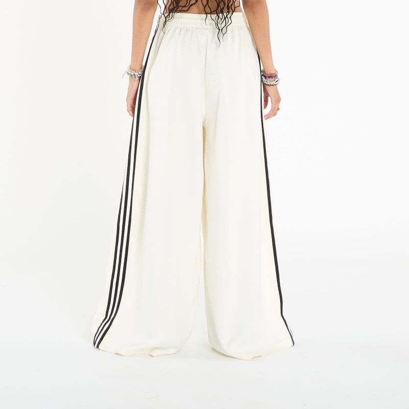 adidas Adicolor Satin Wide Leg Track Joggers Cream White/ Grey Three