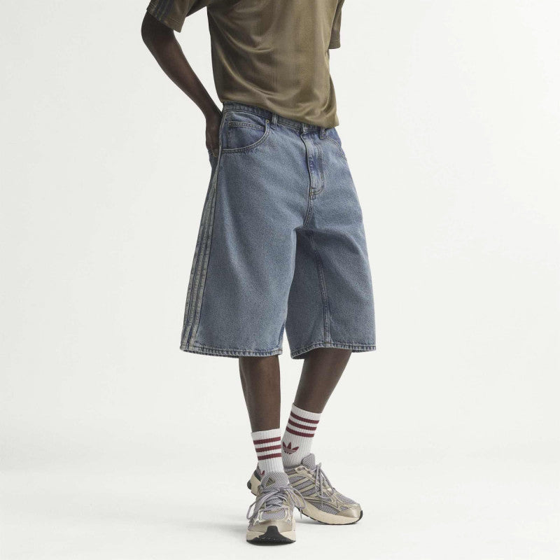 adidas Firebird Adicolor Denim Jorts Mid-rise Straight Leg Worn Blue Denim