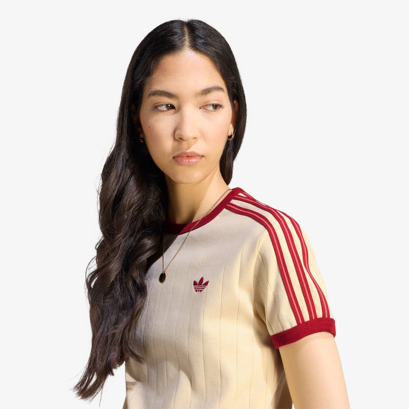 adidas Pinstripe Short Sleeve Slim T-Shirt Warm Vanilla/ Team Victory Red/ Preloved Scarlet