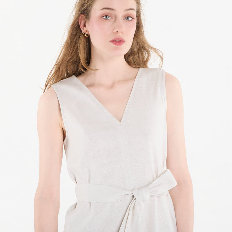 Sukienka Calvin Klein Linen V Neck Sleeveless Dress White Sand
