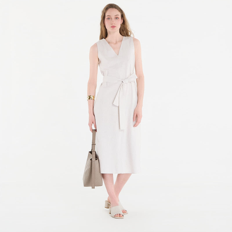 Sukienka Calvin Klein Linen V Neck Sleeveless Dress White Sand
