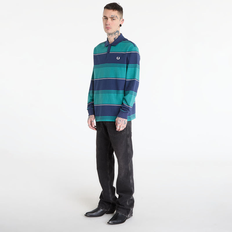 FRED PERRY Heavyweight Striped Polo Shirt Tennis Blue
