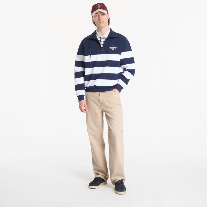 Tommy Hilfiger Nautical Block Stripe 1/4 Zip Carbon Navy
