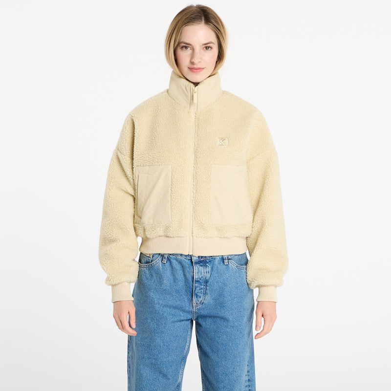 Karl Kani OG Crop Teddy Bomber Jacket Beige