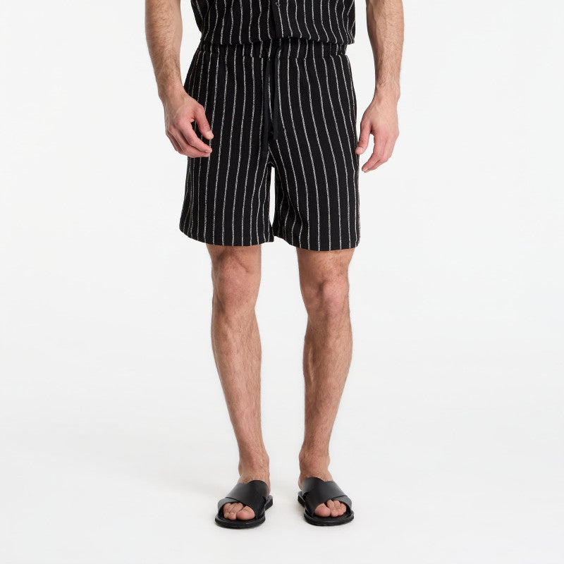 Urban Classics Striped Crinkle Resort Shorts Black/ Off White