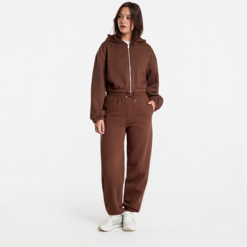 Urban Classics Fluffy Cropped Zip Hoodie Chocolate Brown
