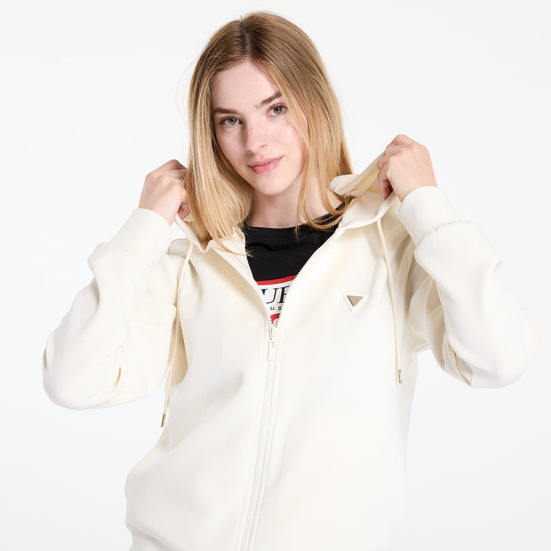 GUESS Olympe Full Zip Hoodie Sweatshirt Cream