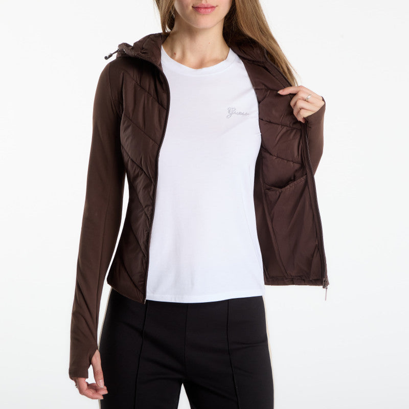 GUESS Grazia Mix Fabric Padded Jacket Dark Coffee