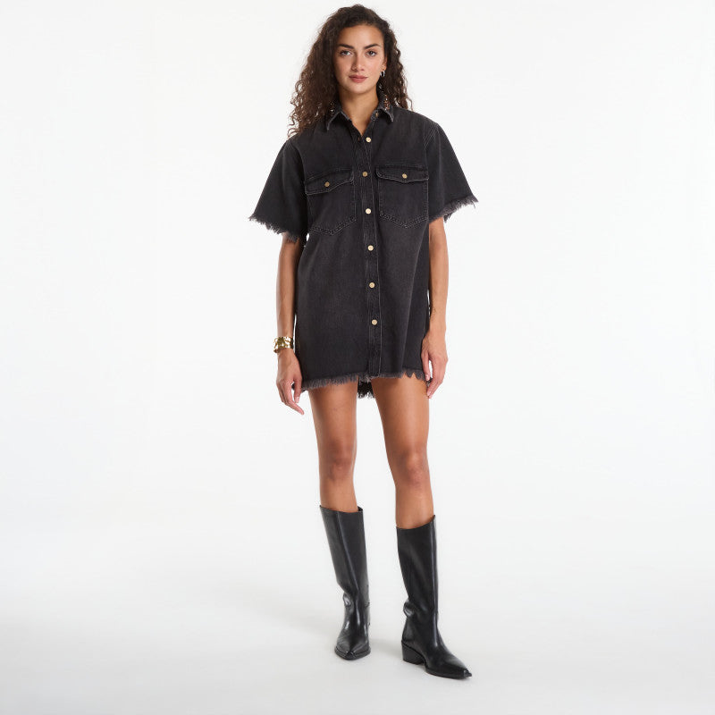 Sukienka AllSaints Filou Denim Dress Overdyed Brown