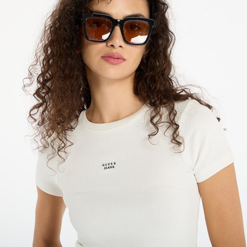 Guess Jeans Ss Cn Embro Slim Cream