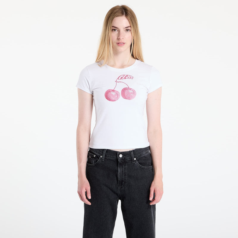 GUESS Ss Wavy Cherry Logo R5 Tee White