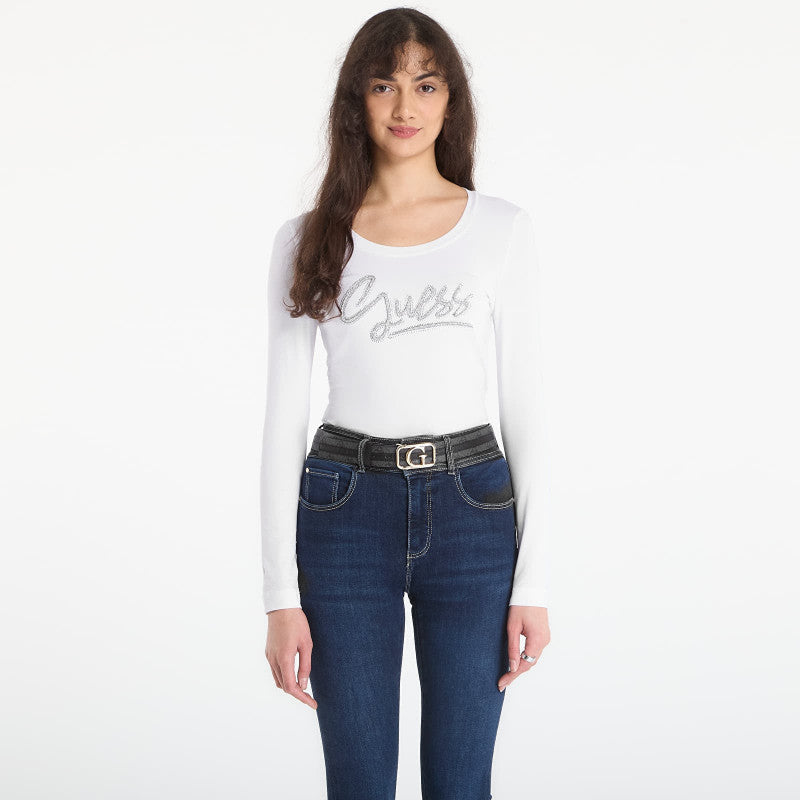 Guess Jeans Ls Cn Guess Script Tee Pure White