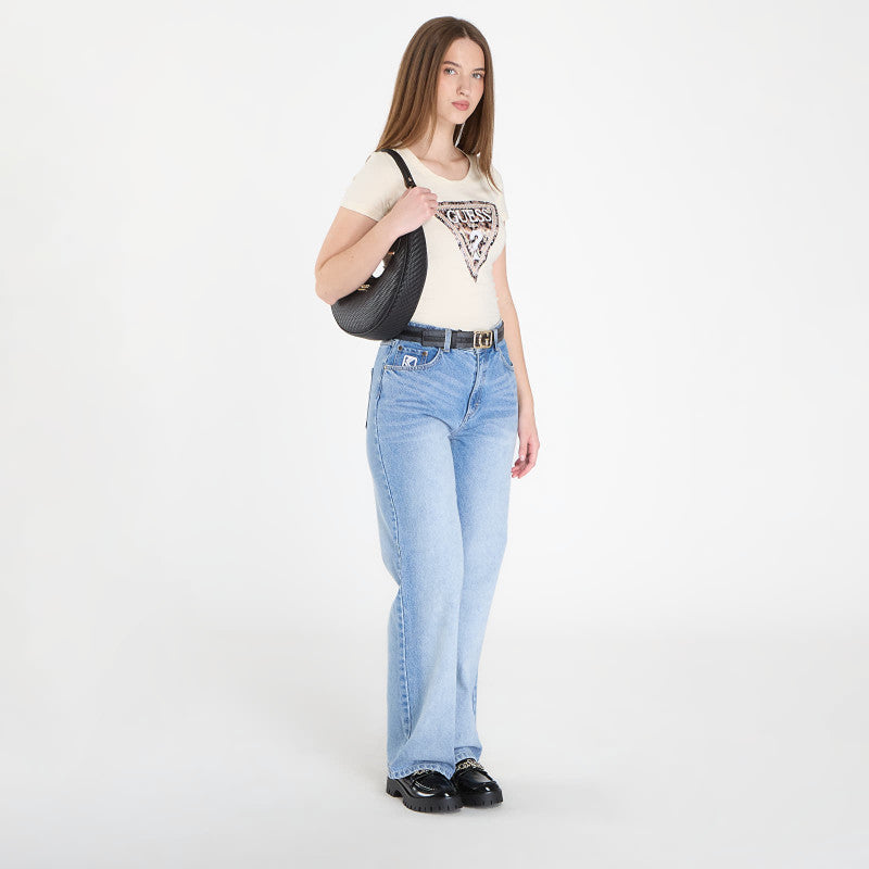 Guess Jeans Ss Cn Leo Triangle Tee Pearl White