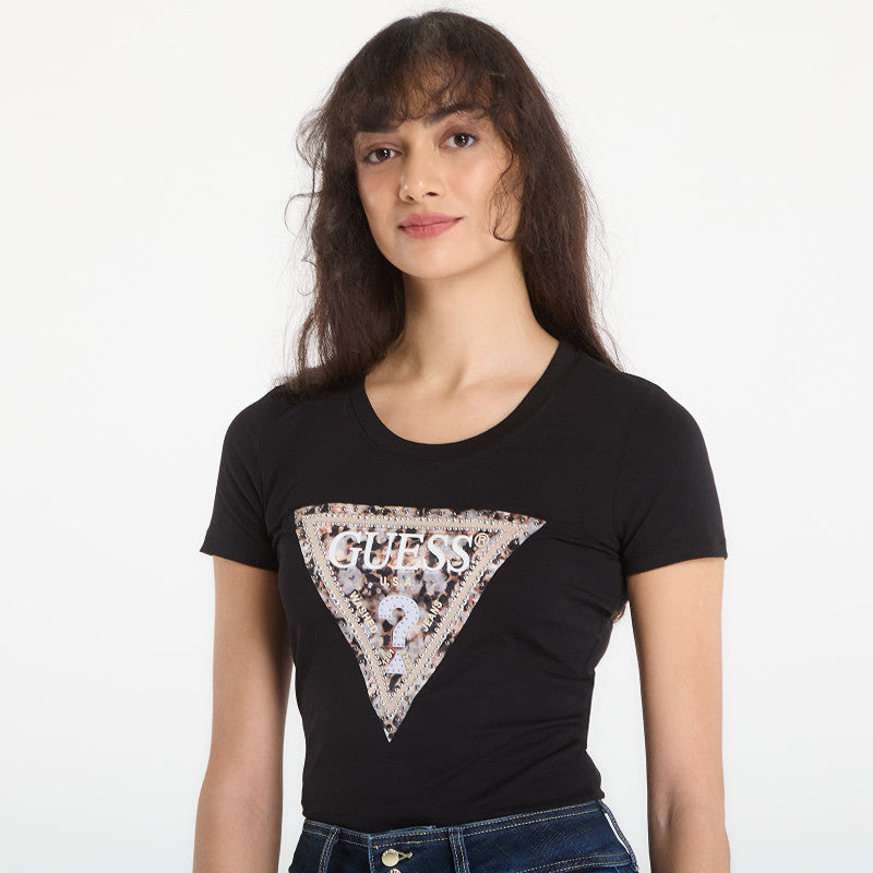 Guess Jeans Ss Cn Leo Triangle Tee Jet Black
