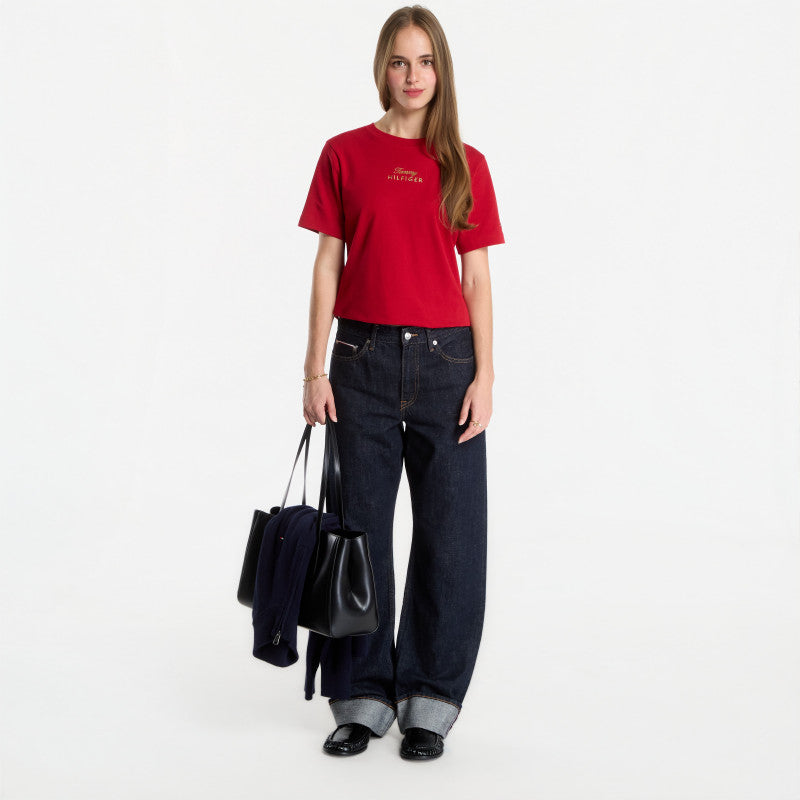 Tommy Hilfiger Gold Script Mdrn C-Nk S/S Tee Medium Red